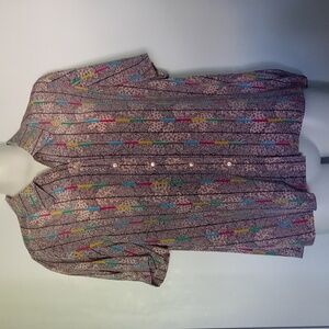 Revedor Multi-color Fun Print Button Up T-shirt Blouse